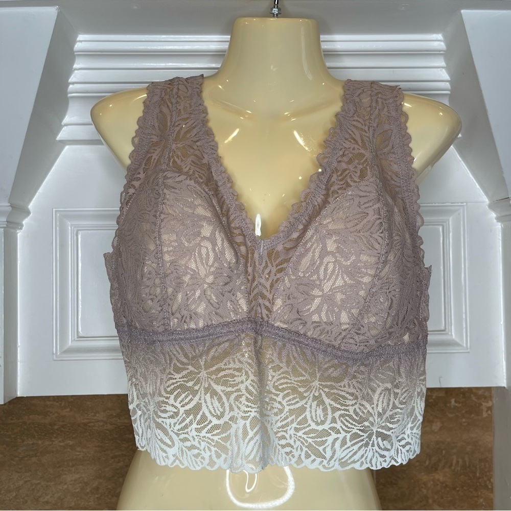 X:  Aerie Firework Lace Padded Halter Bralette Naive Pink Sz XL Blush Longline